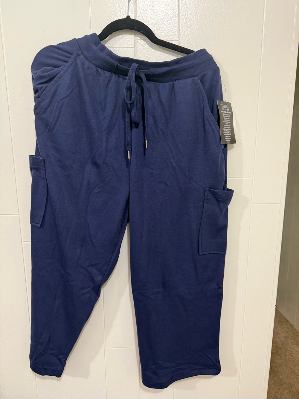 Woman Within Women's Navy Drawstring Cargo Sweatpants